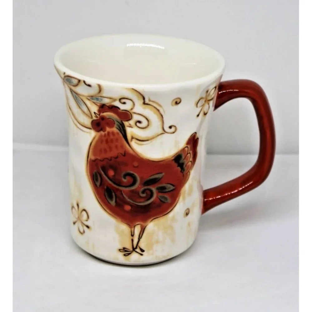 Pier 1 Rooster Coffee Tea Mugs Gallo Pattern Chicken Bird 14 oz.